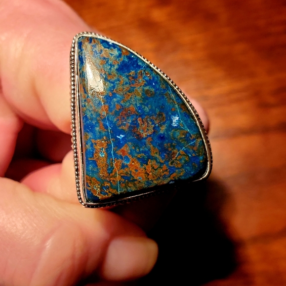New Oversized Chrysocolla 925 Silver Ring - Picture 12 of 12